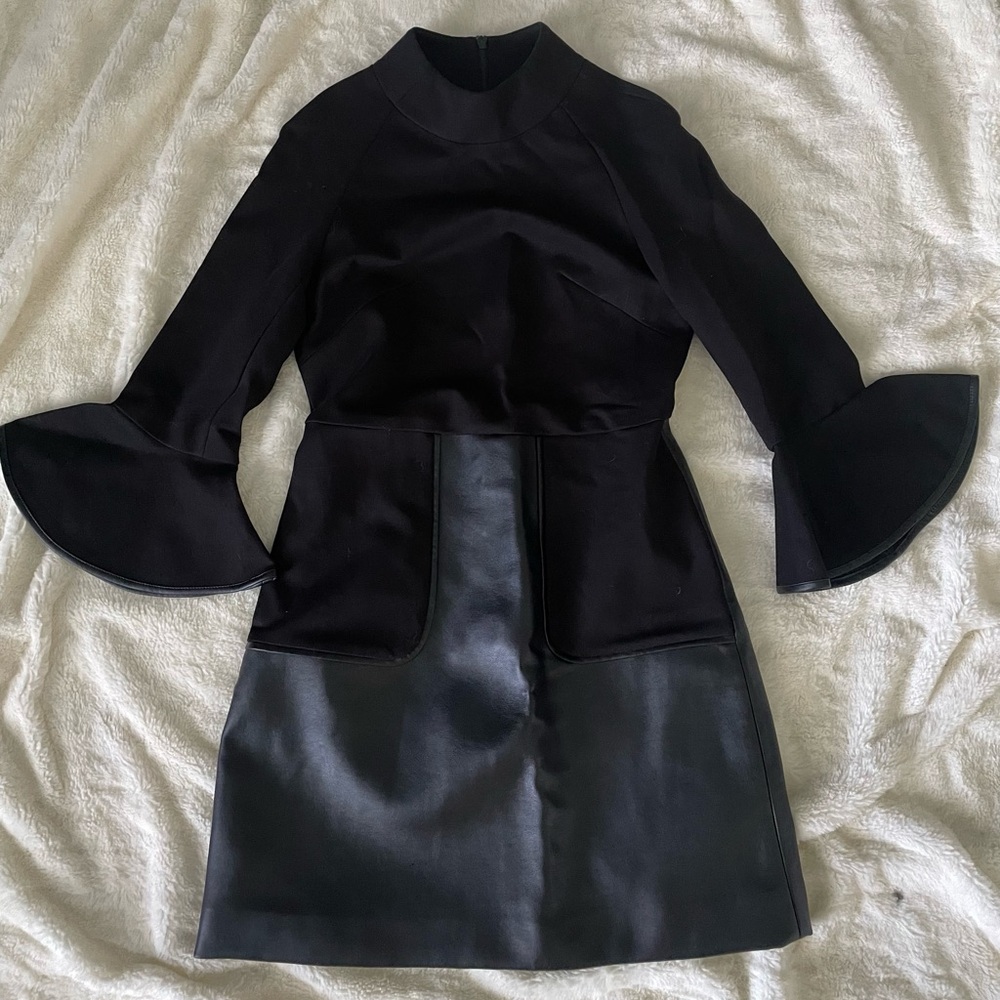 Faux Leather Bell Sleeved Mini Dress